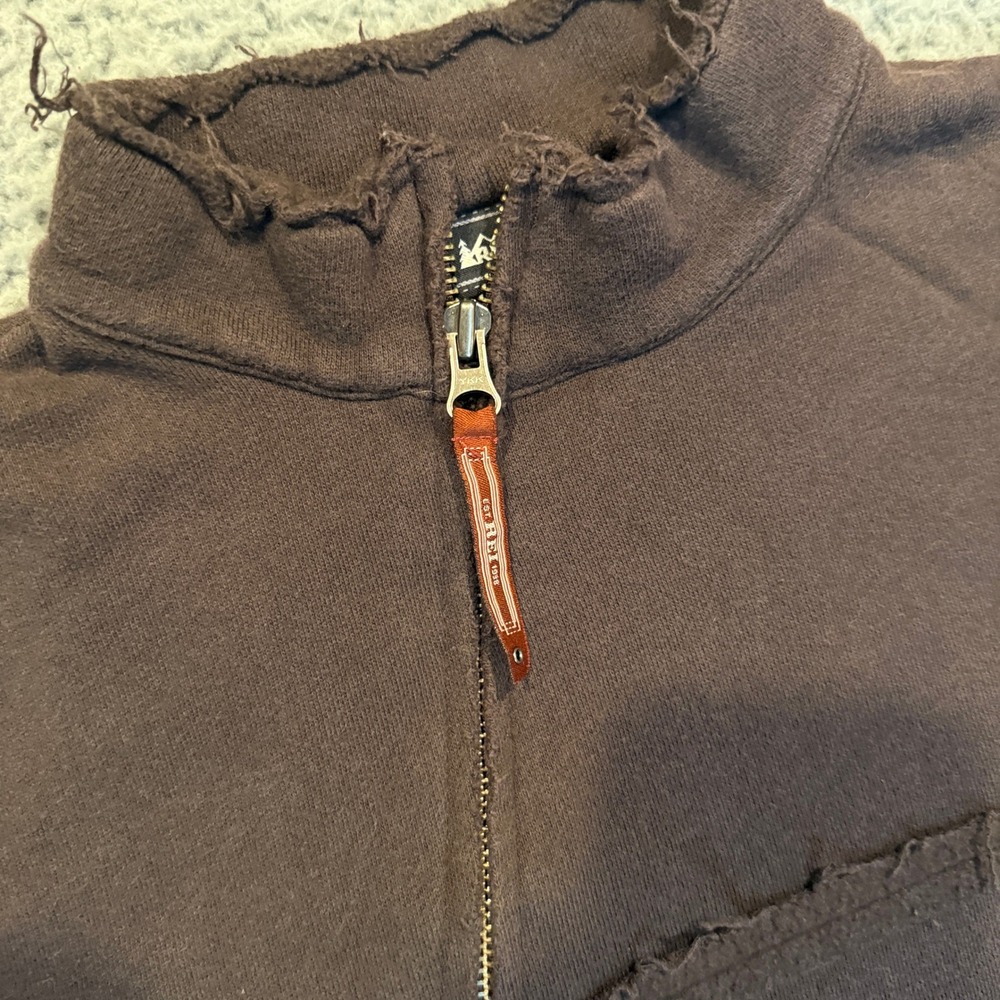 REI Full Zip Asymmetrical Fleece Jacket Womens Medium Brown Raw Edge Seams - Picture 2 of 4
